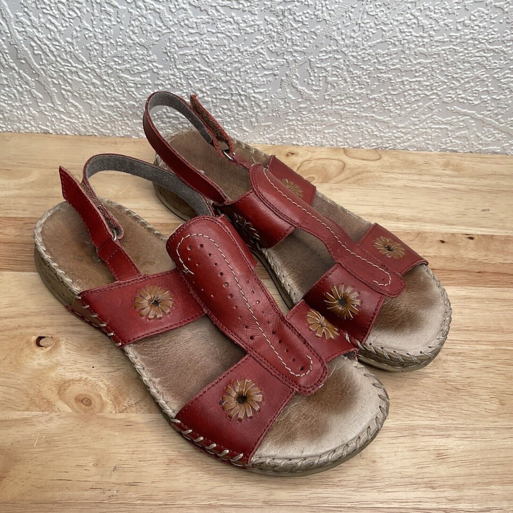 Rieker Lena Red Comfort Slingback Sandals Women 38/US7 Leather